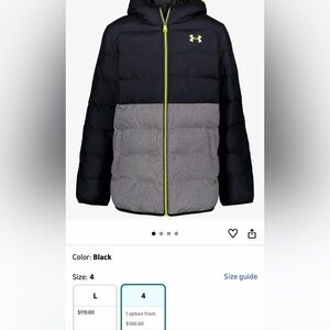 Under Armour boys Pronto Colorblock Puffer Jacket Mid-weight Zip Up Repels Water